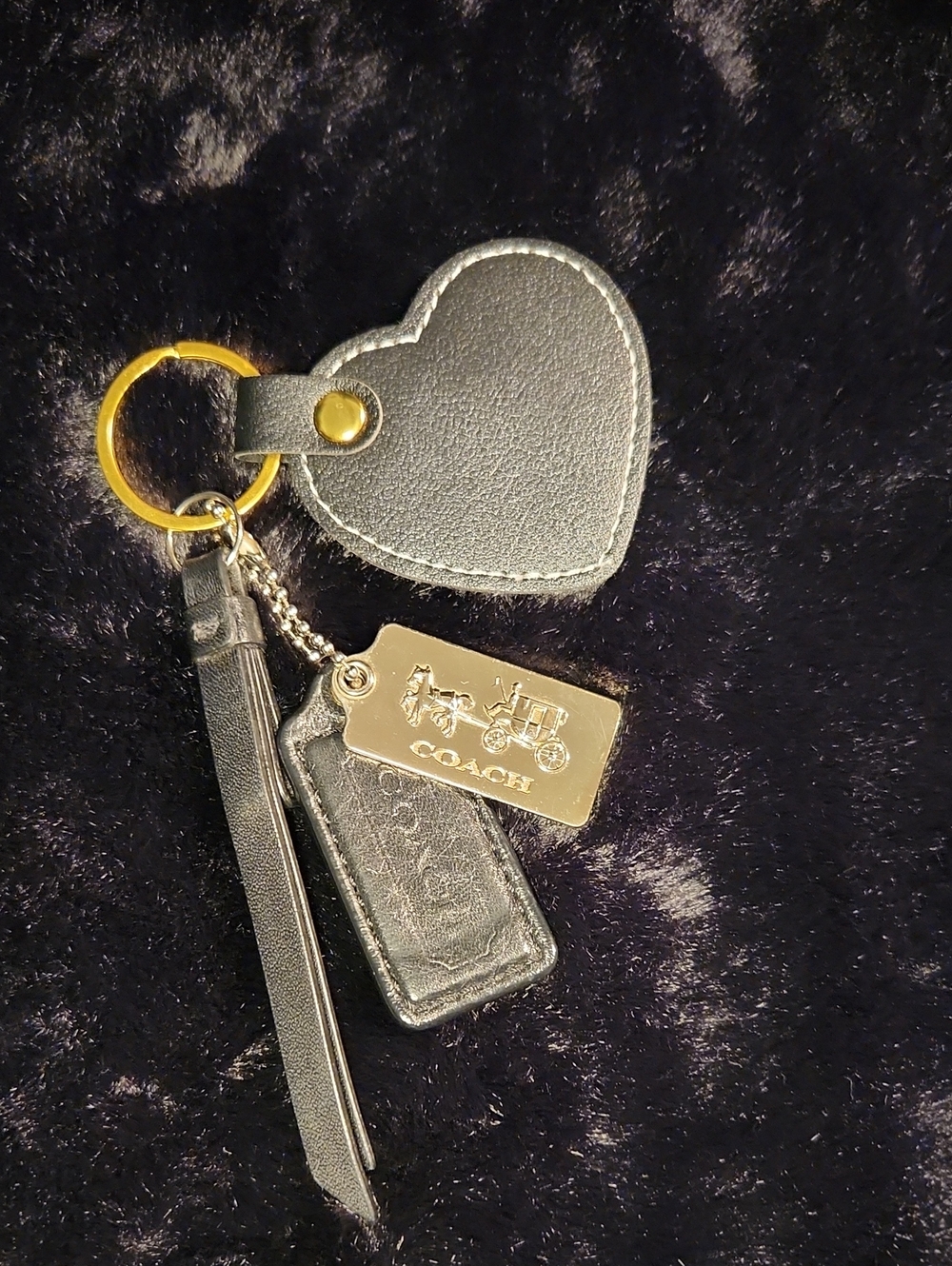 Coach Metal And Black Leather Hang Tags